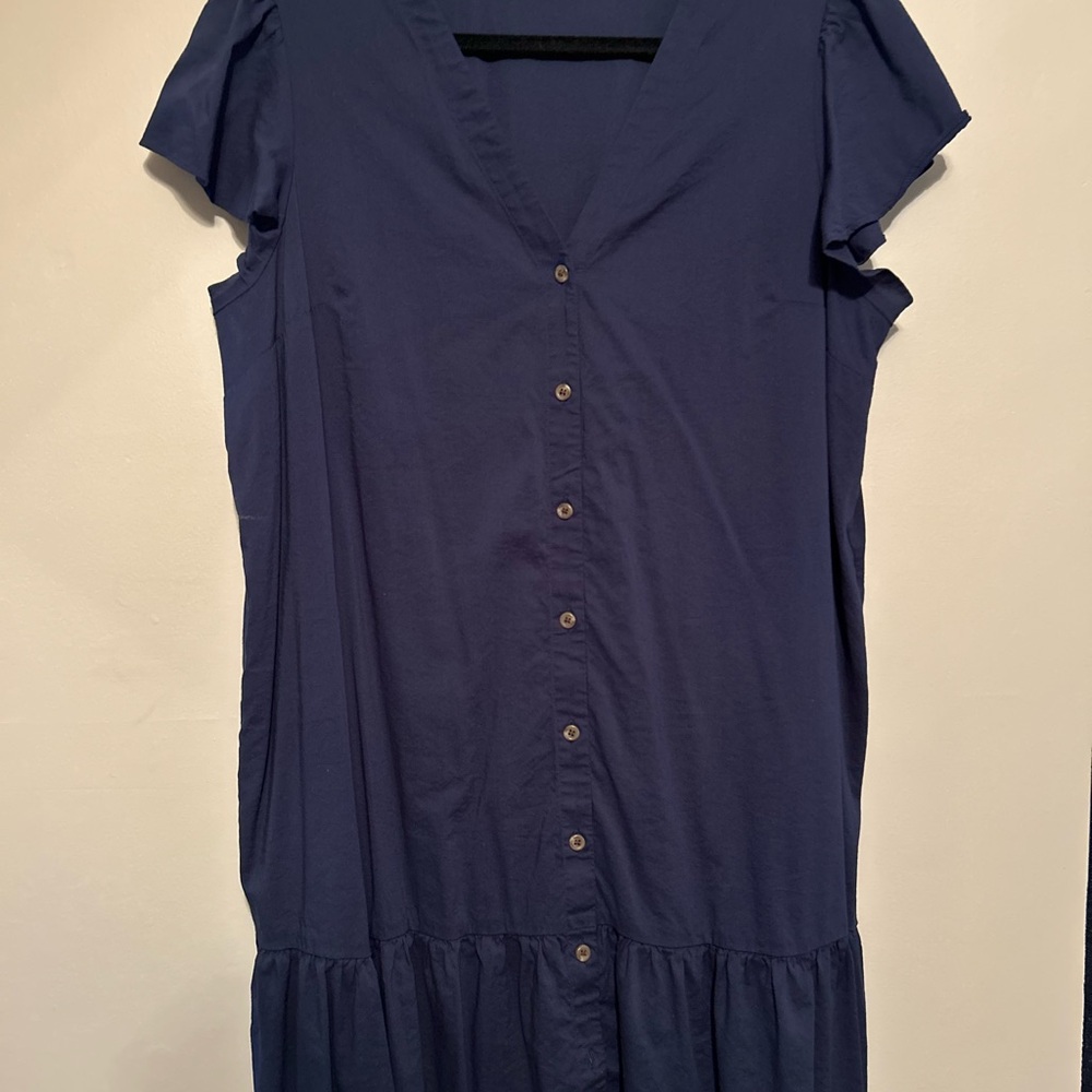 LOFT Navy Midi Dress with Button Detail